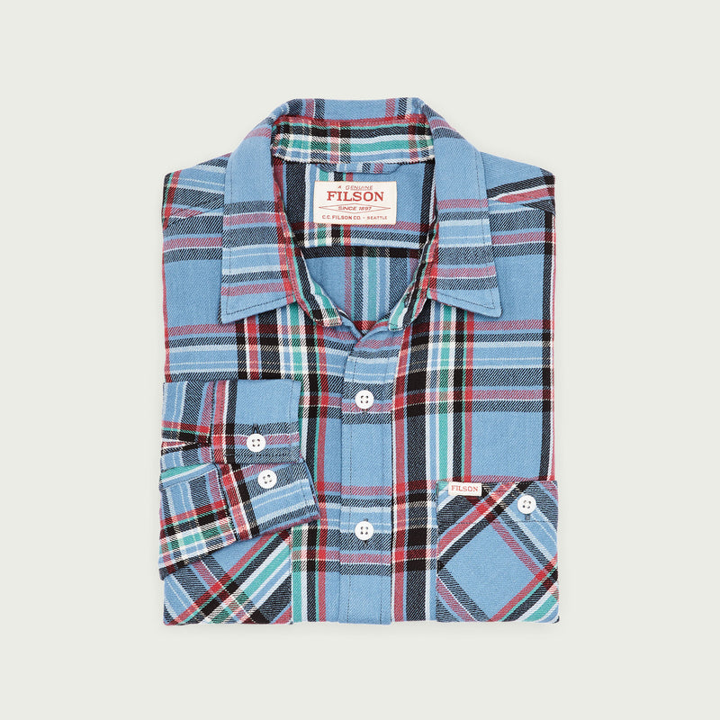 The rangeland flannel shirt di Filson | Light blue / red plaid (Blue)