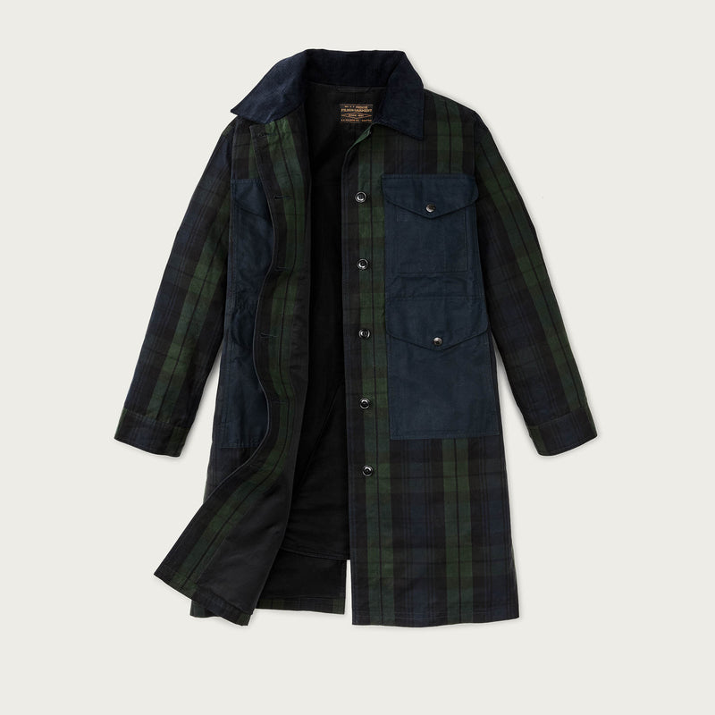 Women's dry waxed long cruiser by Filson | Black/ green plaid (Multicolour)