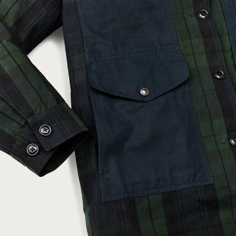 Women's dry waxed long cruiser by Filson | Black/ green plaid (Multicolour)