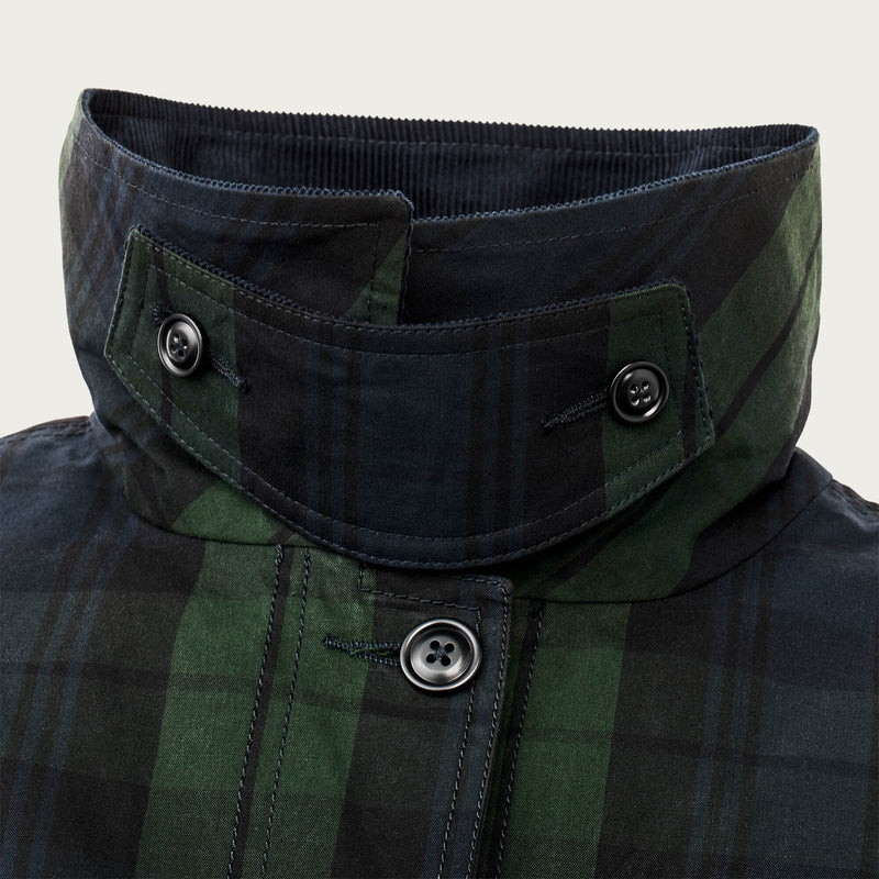 Women's dry waxed long cruiser by Filson | Black/ green plaid (Multicolour)