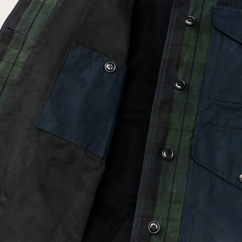 Women's dry waxed long cruiser by Filson | Black/ green plaid (Multicolour)