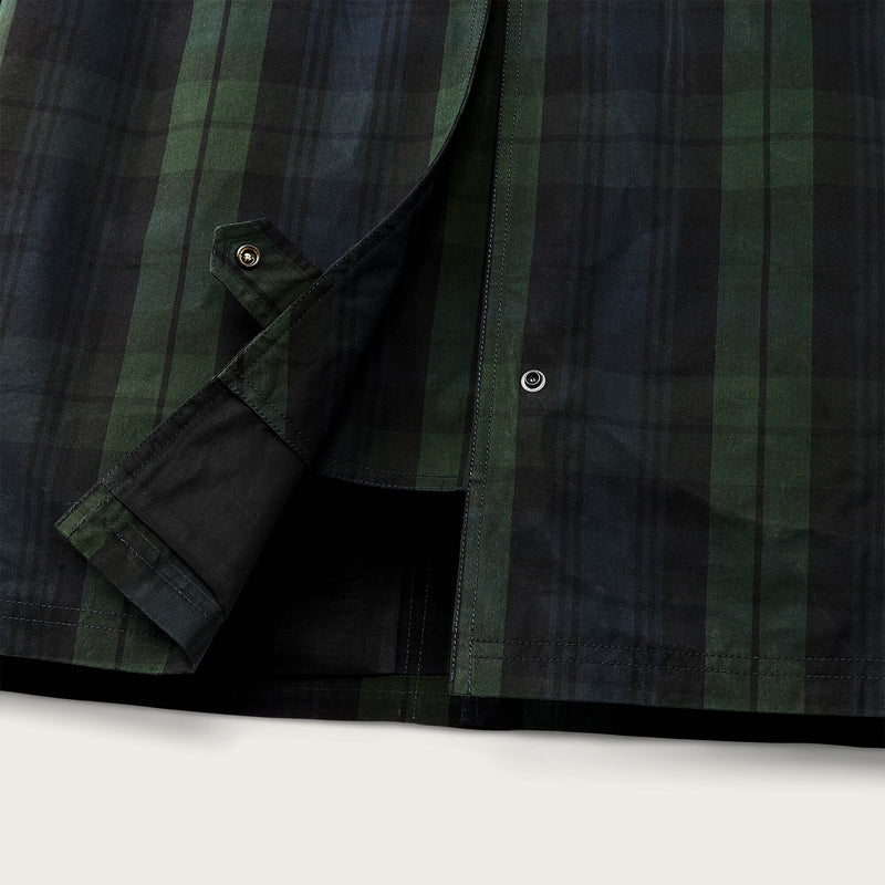 Women's dry waxed long cruiser by Filson | Black/ green plaid (Multicolour)