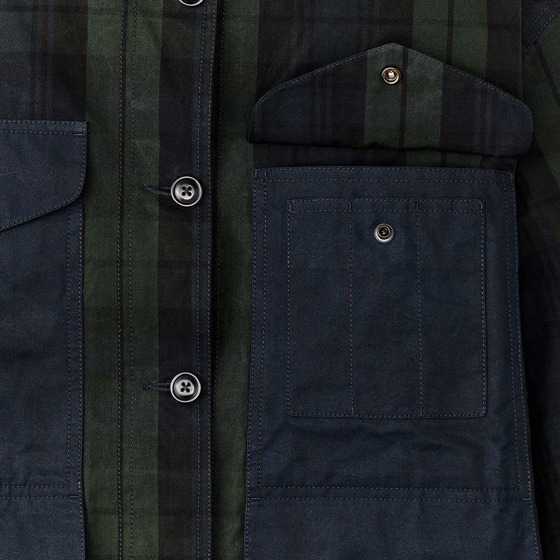 Women's dry waxed long cruiser by Filson | Black/ green plaid (Multicolour)