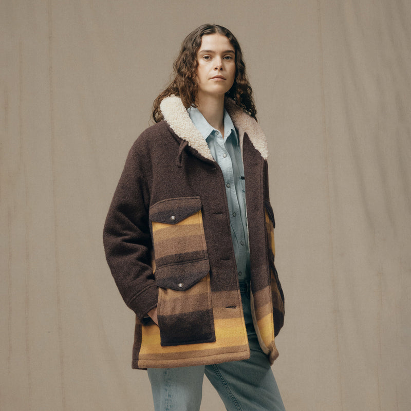 Kodiak shawl collar coat für damen von Filson | Brown / yellow strip (Brown)