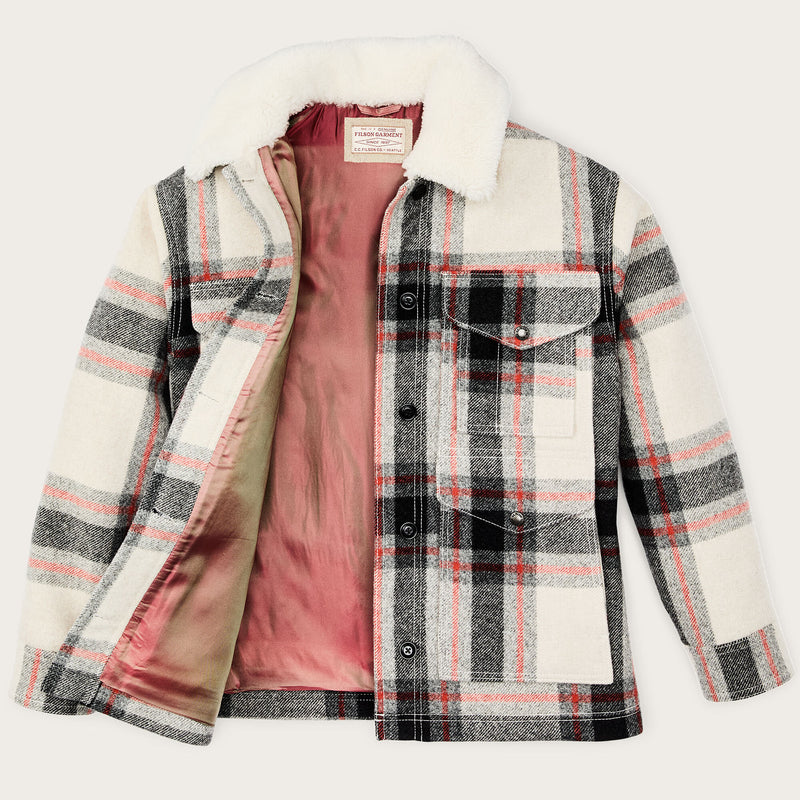 Women’s mackinaw wool shearling cruiser jacket by Filson | Cream / red / black (Multicolor)