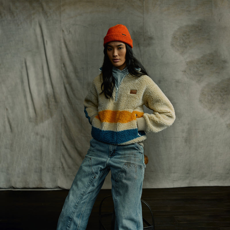 Women’s pile fleece popover by Filson | Yellow / blue blanke (Beige)