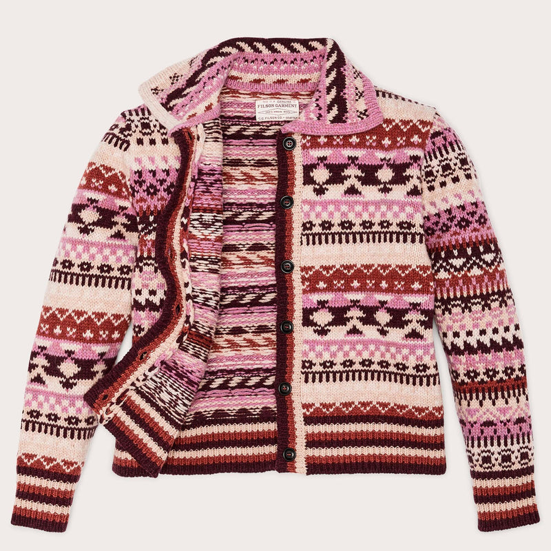 Women's fair isle cardigan par Filson | Burgundycream (Multicolour)