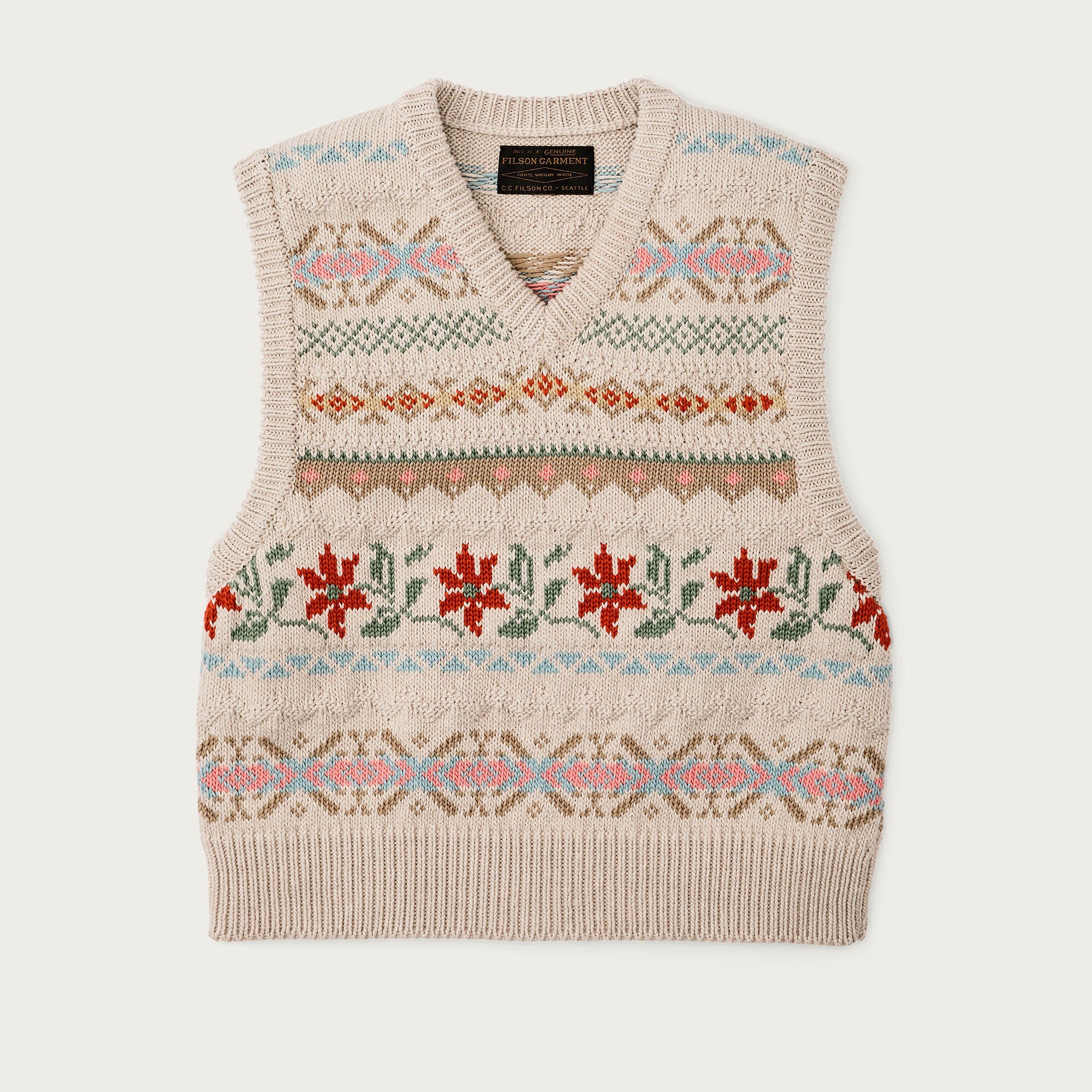 Floral Motif Hand Knitted Vest　美品　希少 Spring Fall Autumn Women's V Neck Sweater Vest with