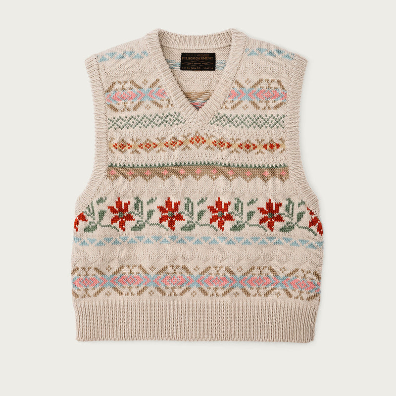 Women's jacquard cotton vest von Filson | Flower jacquard (Beige)