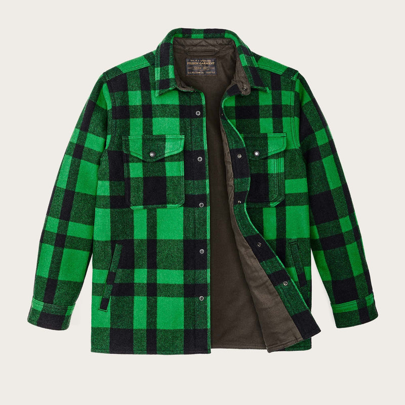 Lined mackinaw wool jac-shirt par Filson | Acid green / black heritage plaid x (Green)