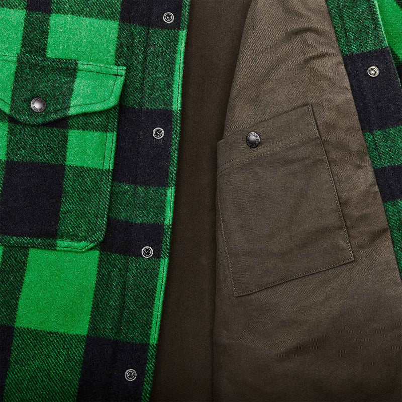 Lined mackinaw wool jac-shirt par Filson | Acid green / black heritage plaid x (Green)