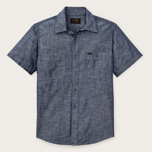 Short sleeve chambray shirt by Filson | Vintage fade chambra (Blue)