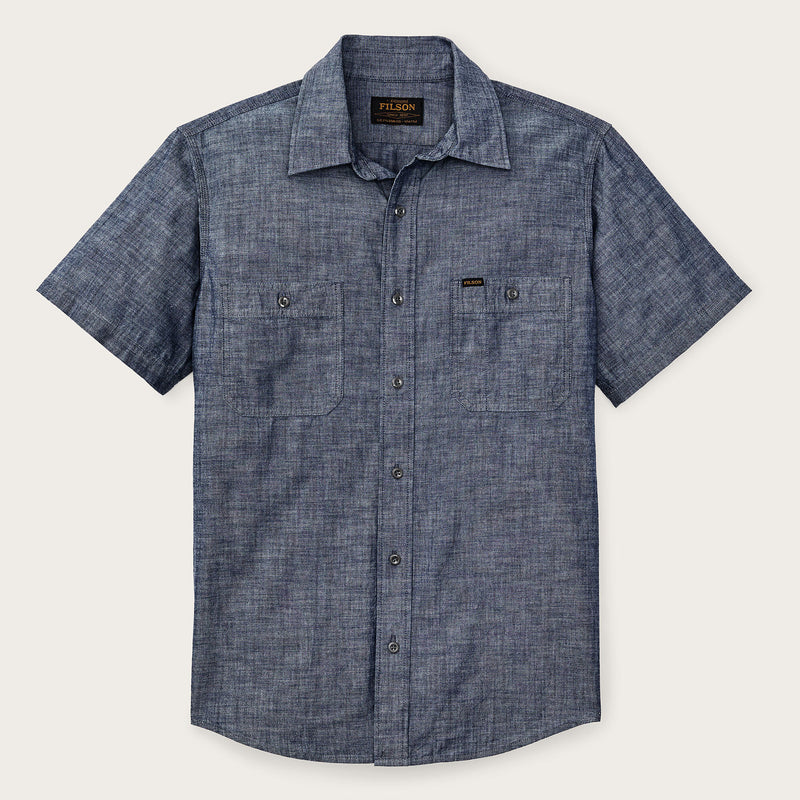 Short sleeve chambray shirt by Filson | Vintage fade chambra (Blue)