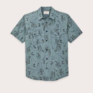 Short sleeve lightweight alaskan guide shirt by Filson | Blue / gray fly fish (Multicolor)