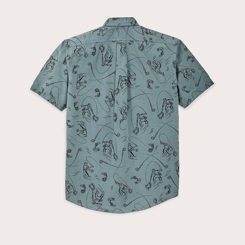 Short sleeve lightweight alaskan guide shirt by Filson | Blue / gray fly fish (Multicolor)