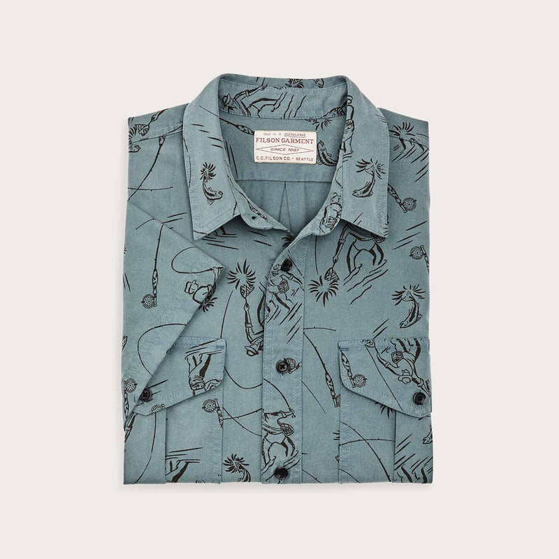 Short sleeve lightweight alaskan guide shirt by Filson | Blue / gray fly fish (Multicolor)