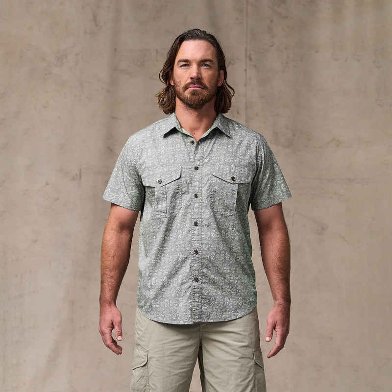 Filson's washed short sleeve feather cloth shirt par Filson | Khaki / print (Green)