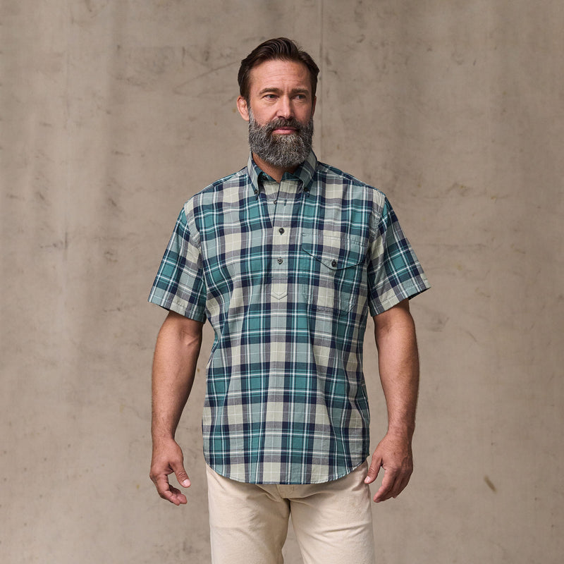 Short sleeve madras popover shirt par Filson | Gray / teal multi (Blue)