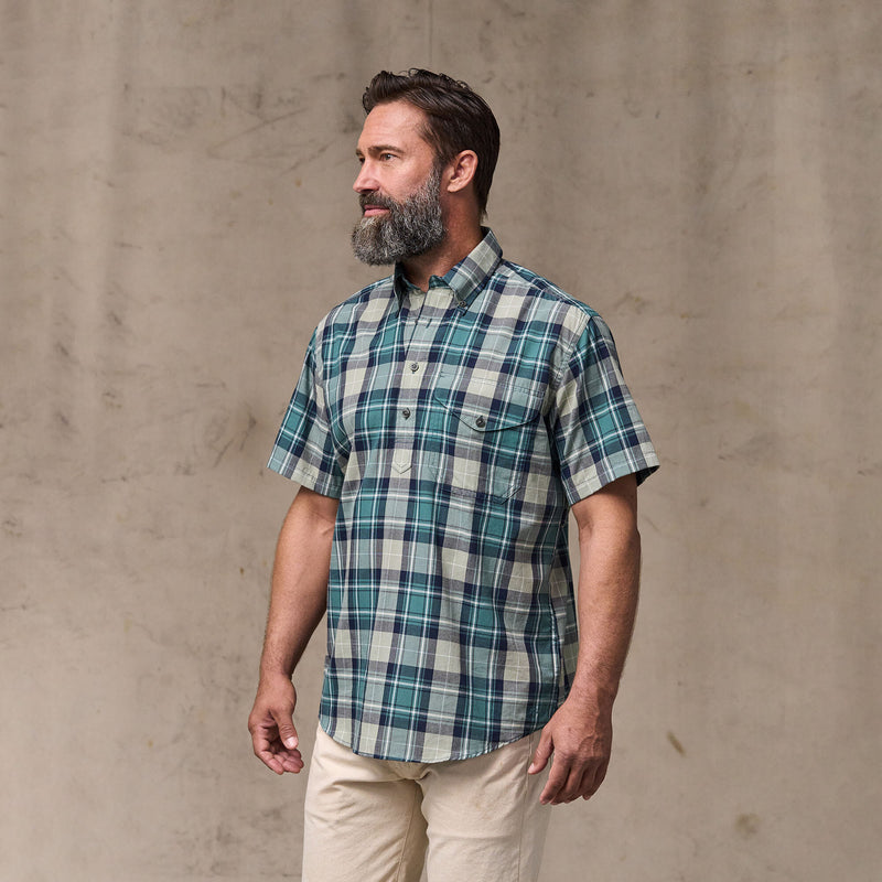 Short sleeve madras popover shirt par Filson | Gray / teal multi (Blue)