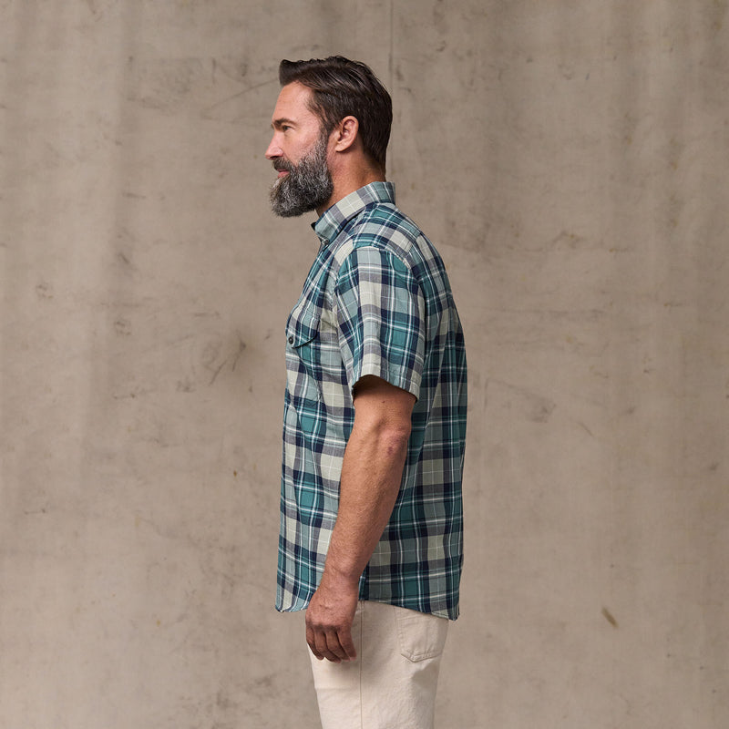 Short sleeve madras popover shirt par Filson | Gray / teal multi (Blue)