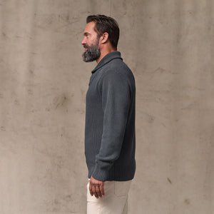 Vintage cotton shawl neck sweater par Filson | Charcoal (Gray)