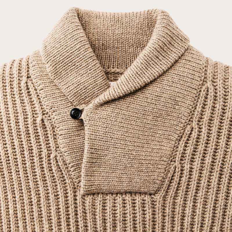 Maglione con collo sciallato bristol di Filson | Oatmeal heather / flame