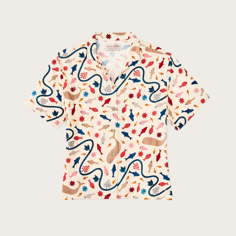 Chemise camp en sergé à manches courtes pour femme by Filson | Natural/ whale print (Beige)