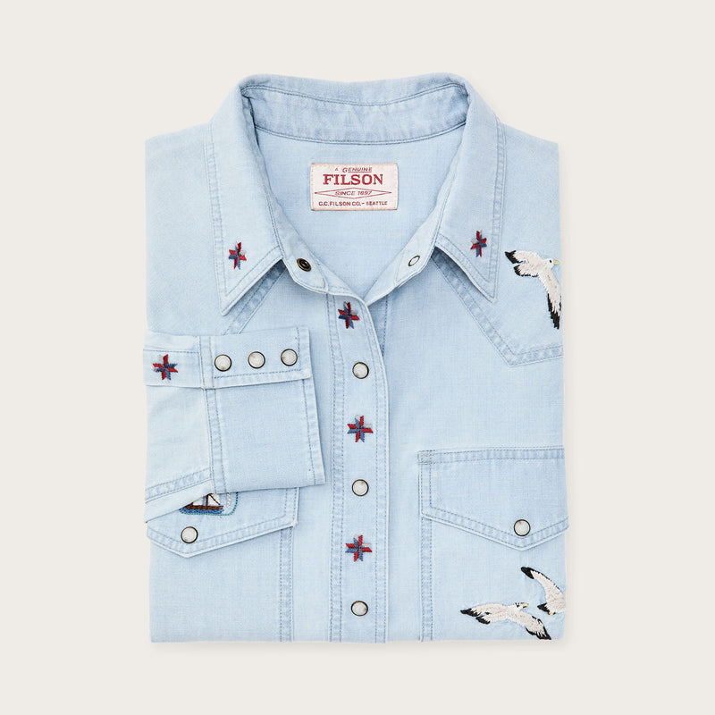 Women's embroidered western shirt par Filson | Light indigo (Blue)