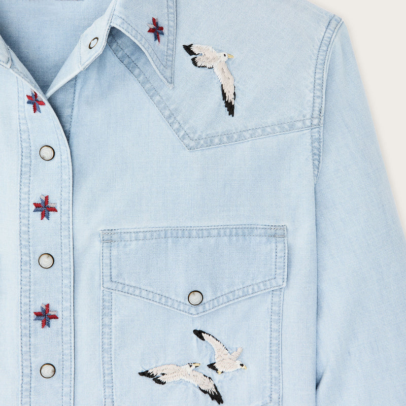 Women's embroidered western shirt par Filson | Light indigo (Blue)