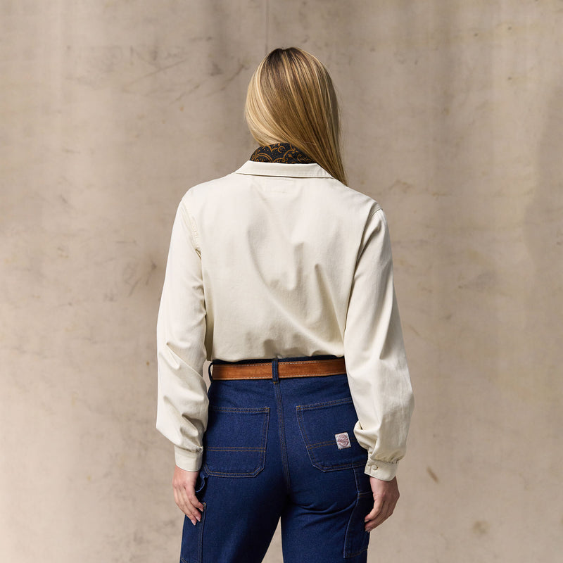 Women's long sleeve twill camp shirt par Filson | Cream (White)