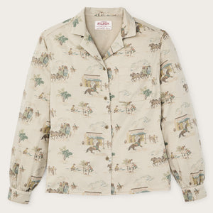 Women's long sleeve twill camp shirt par Filson | Desert green / print (Beige)