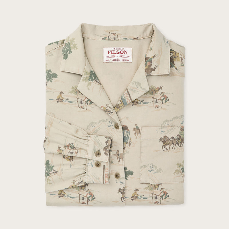 Women's long sleeve twill camp shirt par Filson | Desert green / print (Beige)