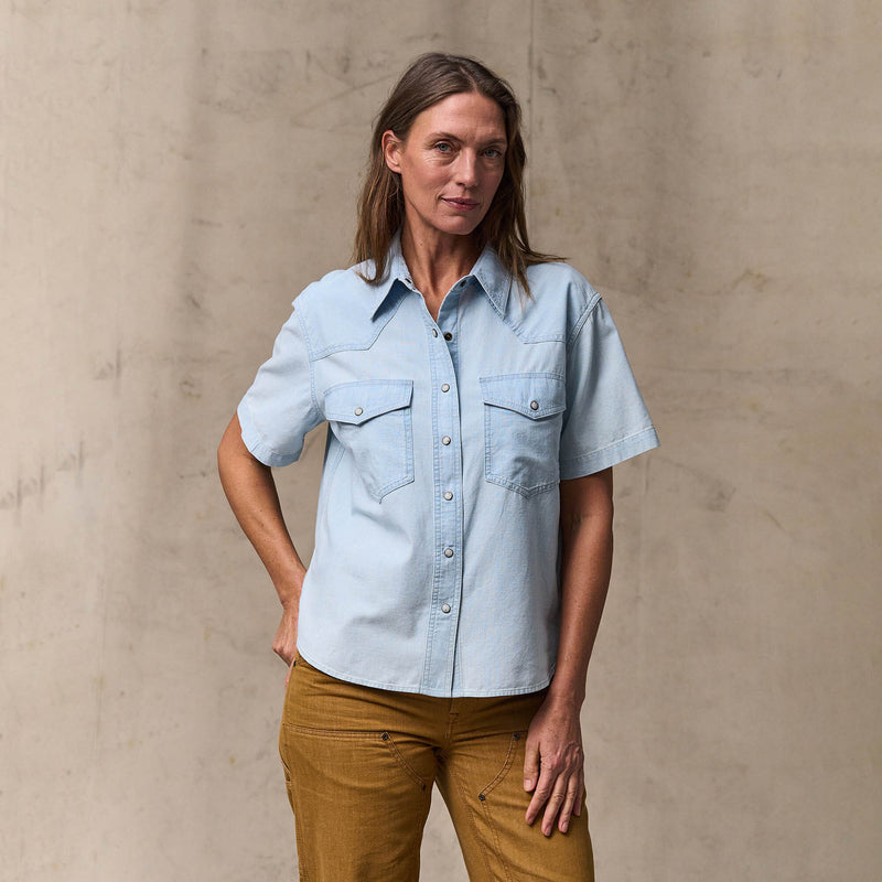 Women's short sleeve chambray western shirt par Filson | Light indigo (Blue)