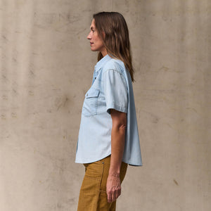 Women's short sleeve chambray western shirt par Filson | Light indigo (Blue)