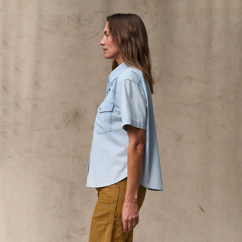 Women's short sleeve chambray western shirt par Filson | Light indigo (Blue)