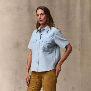 Women's short sleeve chambray western shirt par Filson | Light indigo (Blue)