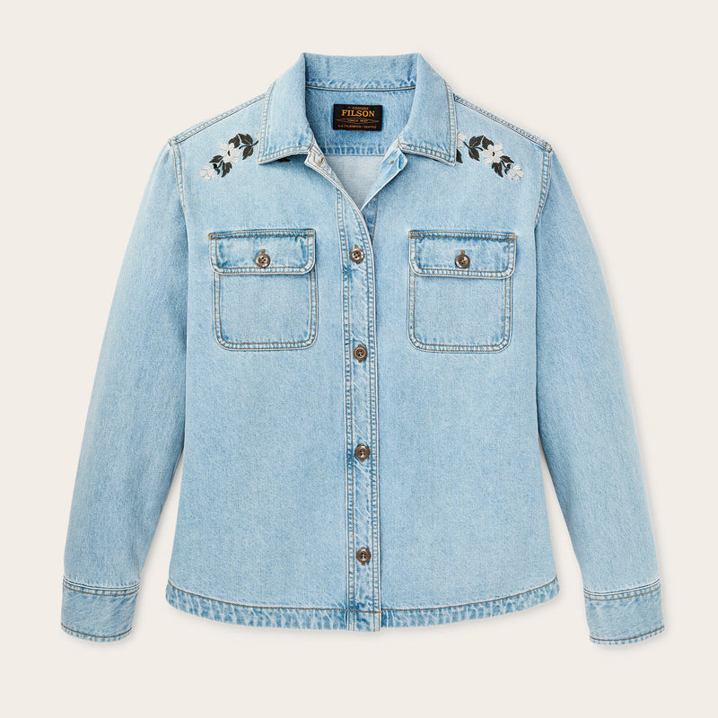 Women's embroidered denim shirt by Filson | Pale indigo (Blue)