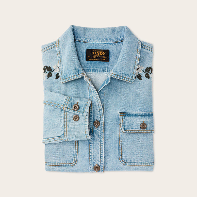 Women's embroidered denim shirt by Filson | Pale indigo (Blue)