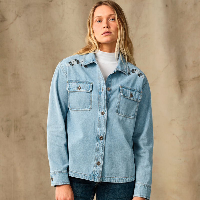 Women's embroidered denim shirt by Filson | Pale indigo (Blue)