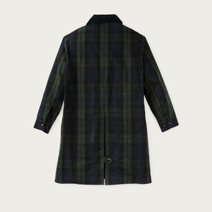 Women's dry waxed long cruiser by Filson | Black/ green plaid (Multicolor)