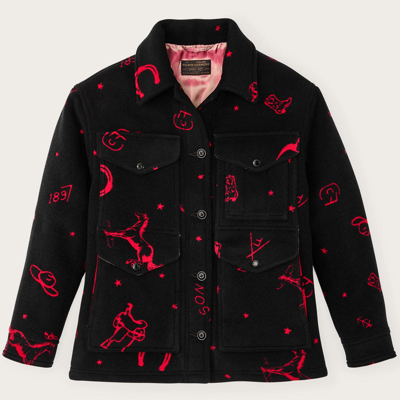 Jacquard wool cruiser jacket für damen von Filson | Black / red western