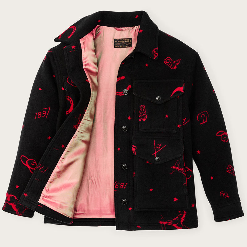 Jacquard wool cruiser jacket für damen von Filson | Black / red western