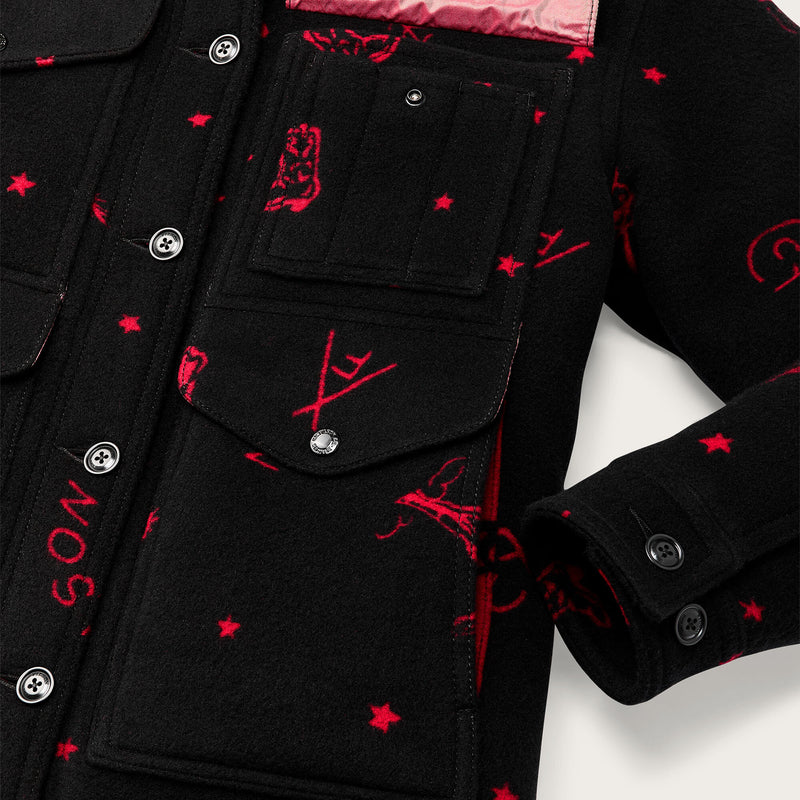Jacquard wool cruiser jacket für damen von Filson | Black / red western