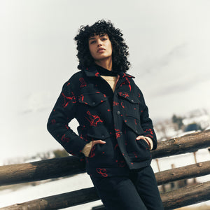 Jacquard wool cruiser jacket für damen von Filson | Black / red western