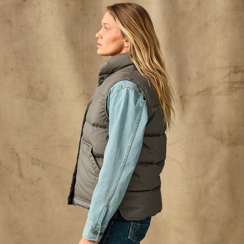 Women's heritage cotton down vest by Filson | Smokey olive (Gray)