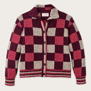 Checkered wool cardigan für damen von Filson | Burgundy / gray chec (Purple)