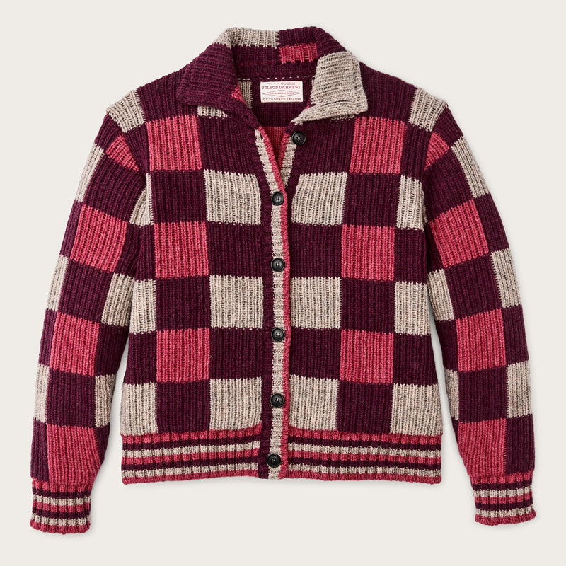Checkered wool cardigan für damen von Filson | Burgundy / gray chec (Purple)