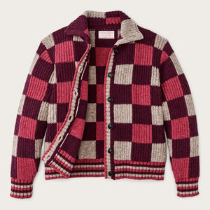 Checkered wool cardigan für damen von Filson | Burgundy / gray chec (Purple)