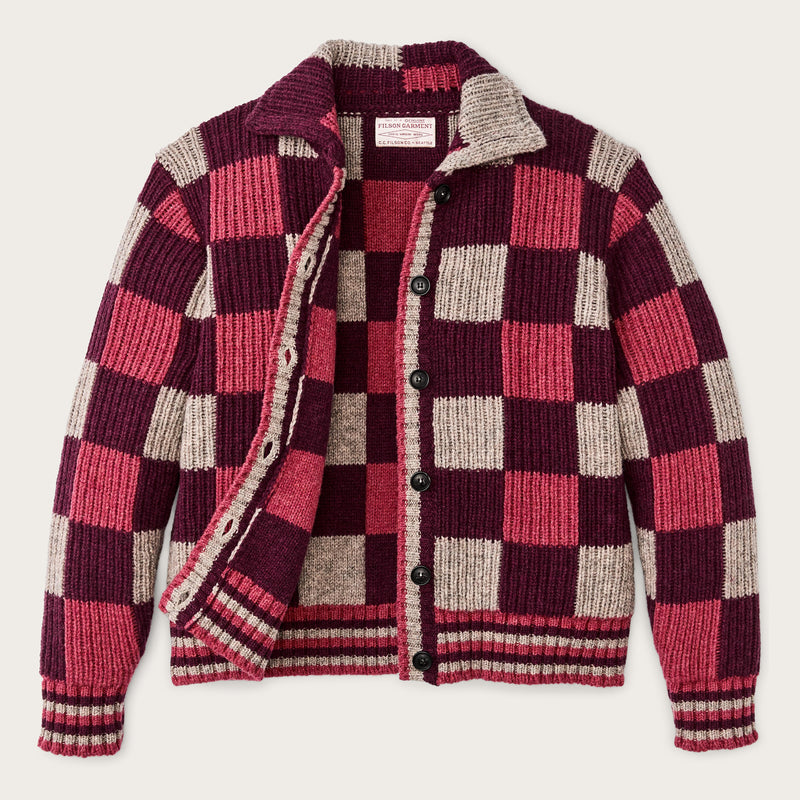 Checkered wool cardigan für damen von Filson | Burgundy / gray chec (Purple)