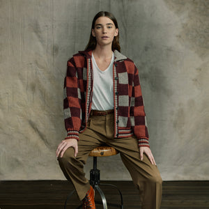 Checkered wool cardigan für damen von Filson | Burgundy / gray chec (Purple)